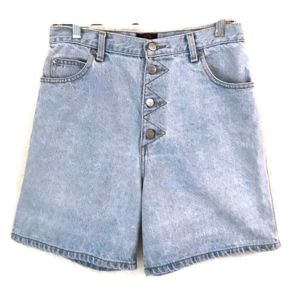Vintage‎ Retro Sasson high rise light wash button fly mom denim shorts 28